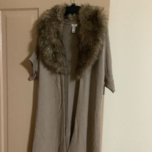 Chico’s Long Sweater Vest with Faux Fur Collar